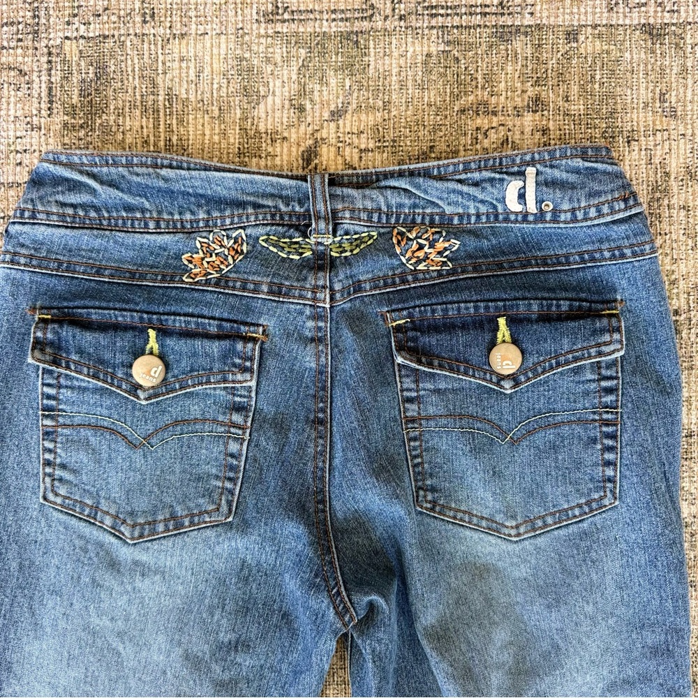 Vintage Y2K 90's Denim Embroidered Blue Bootcut Jeans Low Rise Floral - Picture 5 of 7